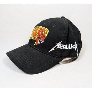 Vintage Metallica Strapback Hat Bio-Domes Headgear Black Flaming Skull Pushead